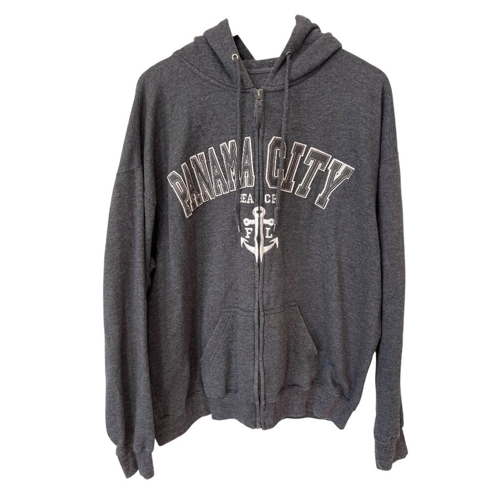 Exist Hoodie Size XL Full Zip Long Sleeve Florida and Panama City Gray Relaxed